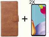 BixB Samsung A52 / A52s hoesje - Met 2x screenprotector / tempered glass - Book Case Wallet - Bruin