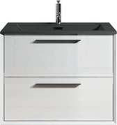 Badplaats Badkamermeubel Set Colon 60 cm - Hoogglans wit - Badmeubel met Zwarte Wastafel