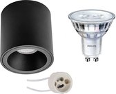 PHILIPS - Opbouwspot Set - SceneSwitch 827 36D - Proma Cliron Pro - GU10 Fitting - Dimbaar - Opbouw Rond - Mat Zwart - 1.5W-5W - Warm Wit 2200K-2700K - Verdiept - Ø90mm