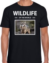 Dieren foto t-shirt wolf - zwart - heren - wildlife of the world - cadeau shirt wolven liefhebber 2XL