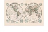 Kunstdruk Stanfords - Eastern and Western Hemispheres Map 1877 60x80cm