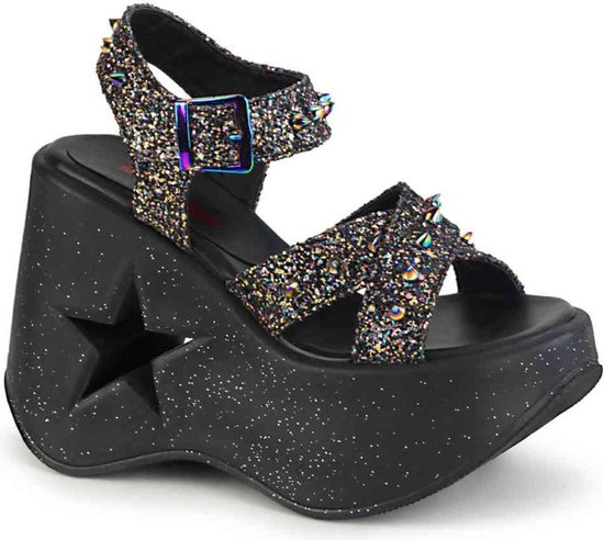Demonia Sleehakken Shoes- DYNAMITE-02 Glitters Zwart/Multicolours