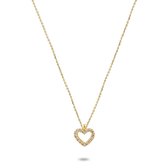 Twice As Nice Halsketting in 18kt verguld zilver, open hart met zirkonia  40 cm+5 cm