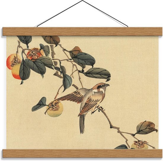 Schoolplaat – Vogel op Takken Getekend - 40x30cm Foto op Textielposter (Wanddecoratie op Schoolplaat)