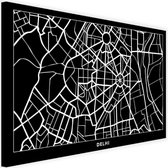 Schilderij Map van Delhi, 2 maten, zwart-wit, Premium print