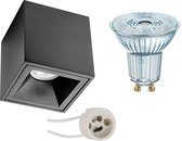 OSRAM - Opbouwspot Set - Parathom PAR16 930 36D - Primux Cliron Pro - GU10 Fitting - Dimbaar - Opbouw Vierkant - Mat Zwart - 5.5W - Warm Wit 3000K - Verdiept - 90mm