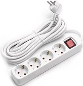 Verlengsnoer met Schakelaar - Igna Antris - 3680W - 4 Stopcontacten - 5 Meter - Wit | Nederland