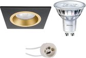 PHILIPS - LED Spot Set - SceneSwitch 827 36D - Primux Rodos Pro - GU10 Fitting - Dimbaar - Inbouw Vierkant - Mat Zwart/Goud - 1.5W-5W - Warm Wit 2200K-2700K - 93mm