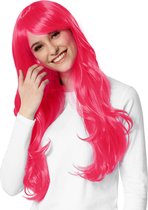 dressforfun - Pruik lang haar lokken pink - verkleedkleding kostuum halloween verkleden feestkleding carnavalskleding carnaval feestkledij partykleding - 303628