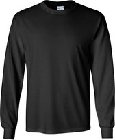 Gildan Heren Effen Bemanningsleden Hals Ultra Katoen Lange Mouw T-Shirt (Zwart)