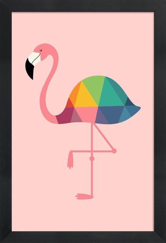 JUNIQE - Poster in houten lijst Regenboog Flamingo -40x60 /Roze