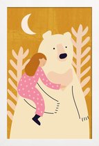 JUNIQE - Poster in houten lijst Bear Hug -60x90 /Geel