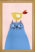 JUNIQE - Poster in houten lijst A Very Patient Cat -20x30 /Kleurrijk