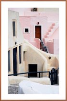 JUNIQE - Poster met kunststof lijst Roze Santorini, Griekenland -30x45