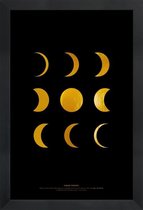 JUNIQE - Poster met houten lijst Lunar Phases gouden -13x18 /Kleurrijk
