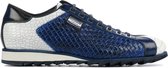 Harris Sneakers Heren - Lage sneakers / Herenschoenen - Leer - 2817 vlecht - Crocoprint  -  Blauw wit - Maat 39