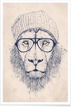JUNIQE - Poster Coole leeuw - tekening -60x90 /Ivoor & Zwart