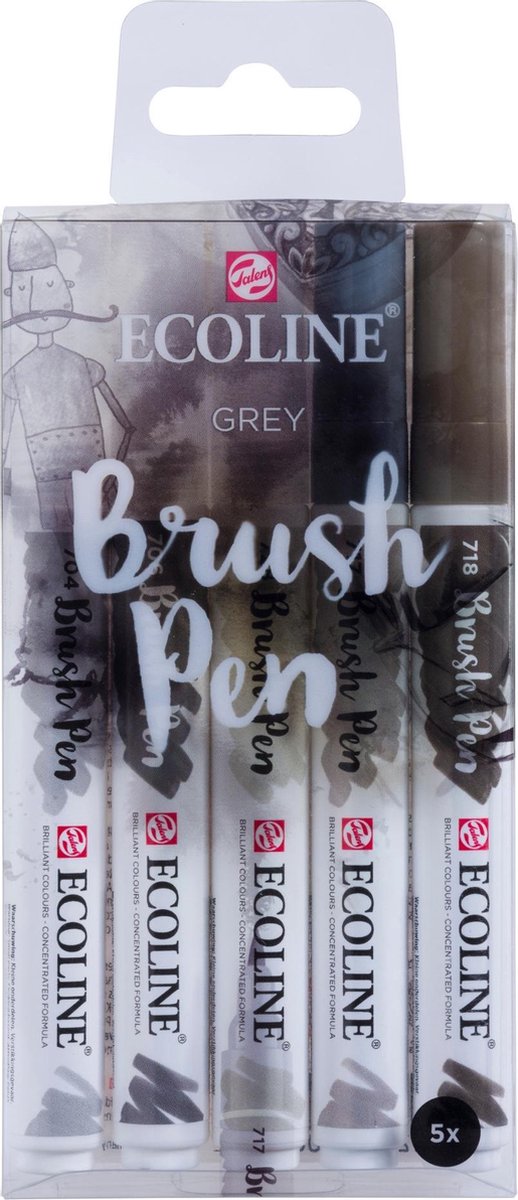 Talens Ecoline 5 brush pens ”Grey”