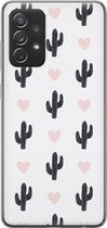 Samsung Galaxy A72 hoesje siliconen - Cactus hartjes - Soft Case Telefoonhoesje - Planten - Zwart