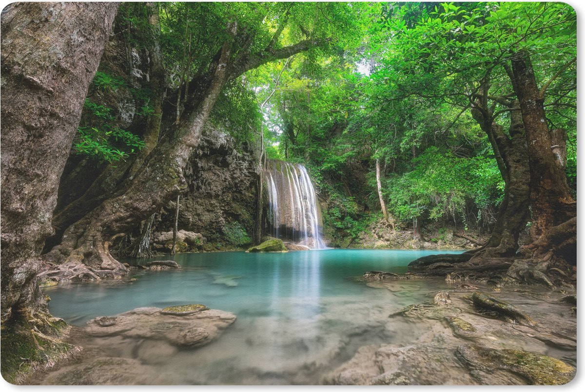 Muismat Diep in de jungle - Erawan Waterval in Kanchanaburi, Thailand. muismat rubber - 60x40 cm - Muismat met foto