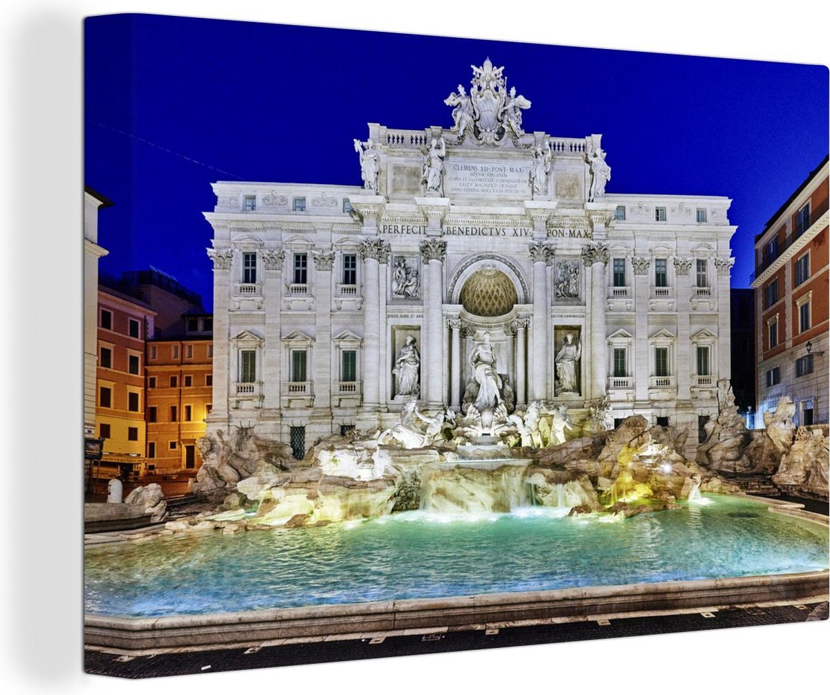 Prachtig verlichte Trevi fontein Rome Canvas 60x40 cm - Foto print op Canvas schilderij (W