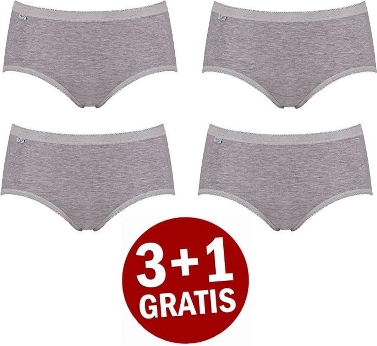 sloggi Basic+ Dames Midi slip - 4-pack - Lichtgrijs - Maat 48