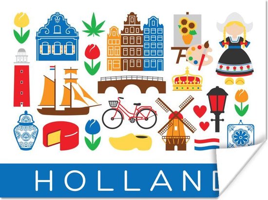 bol.com | Poster - Illustratie van symbolen die te maken hebben met  Nederland - 160x120 cm XXL /