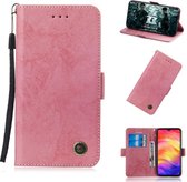 Multifunctionele horizontale flip retro lederen tas met kaartsleuf en houder voor xiaomi redmi note 7 (roze)