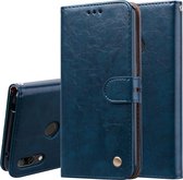 Business Style Oil Wax Texture Horizontal Flip Leather Case voor Huawei Y7 (2019), met houder & kaartsleuven & portemonnee (blauw)