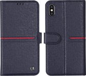 Voor iPhone XS Max GEBEI Top-grain lederen horizontale flip beschermhoes met houder & kaartsleuven & portemonnee & fotolijst (blauw)