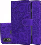 Voor Galaxy A10s Kuitpatroon Mandala Dubbel opvouwbaar ontwerp Reliëf lederen tas met portemonnee en houder en kaartsleuven (paars)