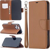 Voor iPhone 12 Pro Max Litchi Textuur Pure Kleur Horizontale Flip Leren Case met Houder & Kaartsleuven & Portemonnee & Lanyard (Bruin)