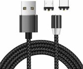 2 in 1 USB naar Micro USB + Type-C / USB-C magnetische metalen verbinding Nylon gevlochten oplaadkabel, lengte: 2 m (zwart)