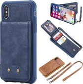 Voor iPhone XS / X Verticaal Flip Schokbestendig Leren Beschermhoes met Lang Touw, Kaartsleuven & Beugel & Fotohouder & Portemonnee Functie (Blauw)