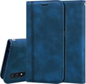 Voor Samsung Galaxy A01 Frosted Business Magnetische Horizontale Flip PU lederen tas met houder & kaartsleuf & lanyard (blauw)