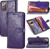 Voor Samsung Galaxy Note20 Halverwege Mandala Embossing Patroon Horizontale Flip Leren Case met Houder & Kaartsleuven & Portemonnee & Lanyard (Paars)