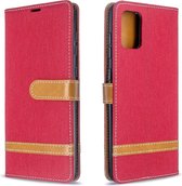 Voor Galaxy A71 Kleuraanpassing Denim Textuur Horizontaal Flip PU lederen tas met houder & kaartsleuven & portemonnee & draagkoord (rood)