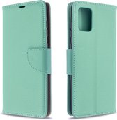 Voor Galaxy A71 Litchi Texture Pure Color Horizontale Flip PU Leather Case met houder & kaartsleuven & Wallet & Lanyard (groen)