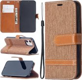 Voor iPhone 12 Kleuraanpassing Denim Textuur Horizontale Flip Leren Case met Houder & Kaartsleuven & Portemonnee & Lanyard (Bruin)