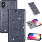 Voor iPhone X / XS Ultradunne glitter magnetische horizontale flip lederen tas met houder en kaartsleuven (grijs)