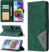 Voor Samsung Galaxy A51 Ruit Textuur Magnetische Gesp Horizontale Flip Leren Case met Houder & Kaartsleuven & Portemonnee & Fotolijst (Groen)