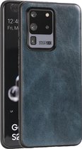 Voor Samsung Galaxy S20 Ultra Crazy Horse getextureerd kalfsleer PU + PC + TPU-hoesje (blauw)