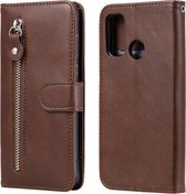 Voor Huawei P smart 2020 Mode Kalfs Textuur Rits Horizontale Flip Leren Case met Standaard & Kaartsleuven & Portemonnee Functie (Bruin)