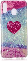 Voor Galaxy M20 gekleurd tekenpatroon IMD-afwerking Soft TPU beschermhoes (rood hart)