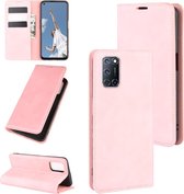 Voor OPPO A72 Retro-skin Business magnetische zuig lederen tas met houder & kaartsleuven & portemonnee (roze)