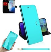 Voor Galaxy S20 Spiegelachtige magnetische attractie Horizontale flip lederen tas met draagkoord, houder en kaartsleuf en portemonnee (mintgroen)