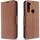 Voor xiaomi redmi note 8t litchi textuur pure kleur horizontale flip pu lederen case met houder & kaartsleuven & portemonnee & lanyard (bruin)