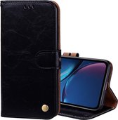Business Style Oil Wax Texture Horizontal flip leren tas voor iPhone XR, met houder & kaartsleuven & portemonnee (zwart)