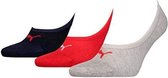 Puma 3-pack unisex footie sokken - blauw/rood/grijs