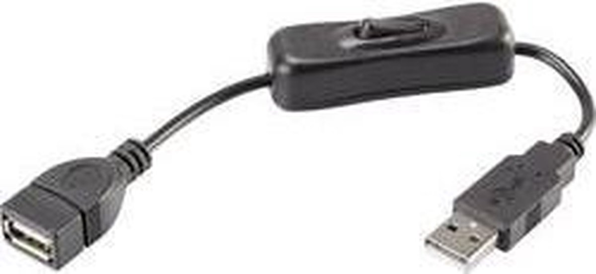 Renkforce RF-3322982 USB-kabel USB 2.0 USB-A stekker, USB-A bus 0.25 m Zwart Incl. aan/uitschakelaar, Vergulde steekcon